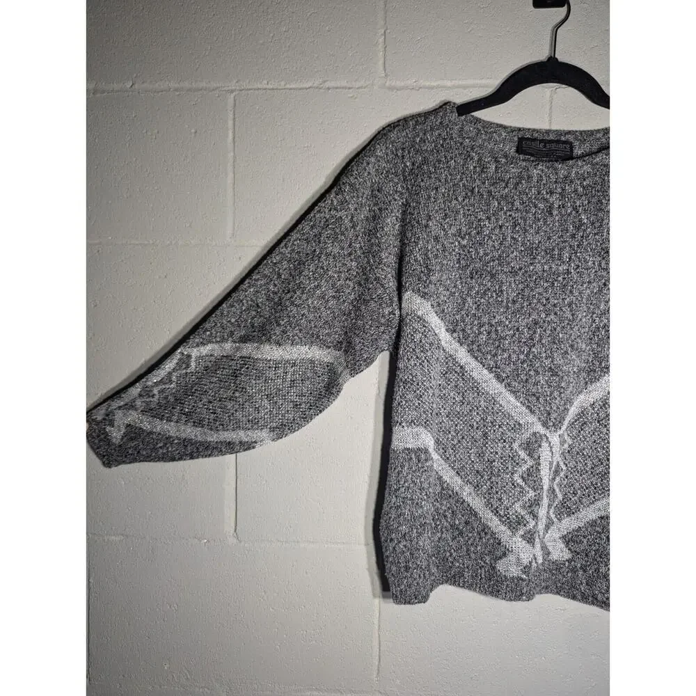 Vtg Castle Square knit sweater Sz M silver Grunge 80s 90s unisex allover pattern